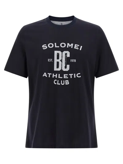 Brunello Cucinelli Graphic Print Crew Neck T-shirt With Side Slits In Black