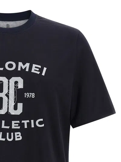 Brunello Cucinelli Graphic Print Crew Neck T-shirt With Side Slits In Black