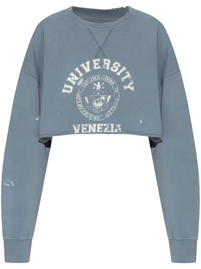Golden Goose Journey Cropped Crewneck Sweatshirt In Blue