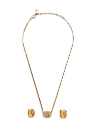 Pre-owned Dior 1980s-1990s Rhinestone Necklace And Earrings Set