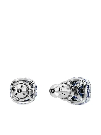 Swarovski Rhodium Plated Square Cut Color Birthstone Stud Earrings In Metallic