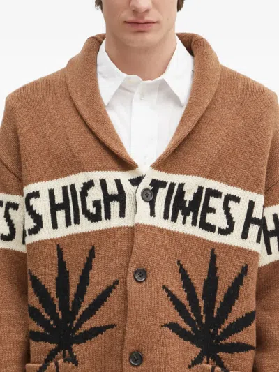 Wacko Maria Intarsia-knit Cardigan In Brown