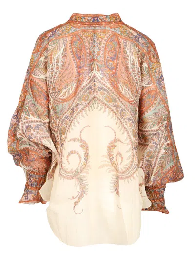 Zimmermann Rhiannon Multicolor Blouse With Tie Closure On The Front And Paisley Print In Ramie Woman In Pink