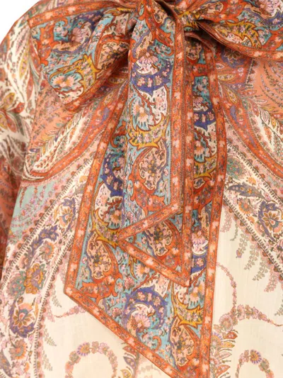 Zimmermann Rhiannon Multicolor Blouse With Tie Closure On The Front And Paisley Print In Ramie Woman In Pink