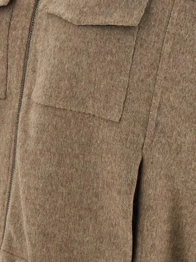 Brunello Cucinelli Shiny Zipper Pull Gilet Beige In Brown