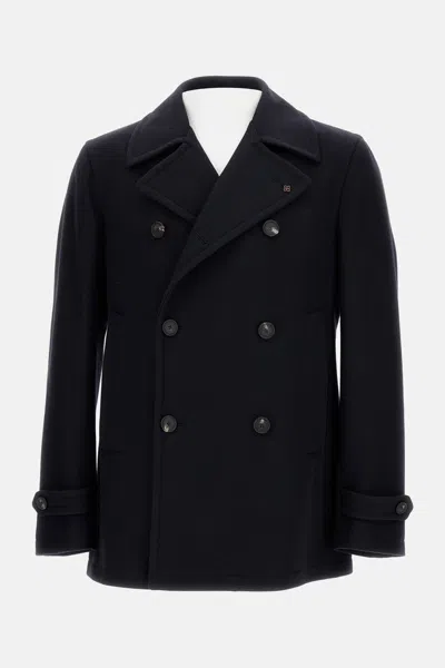 Tagliatore Black Double-breasted Coat With Wide Notched Revers In Black