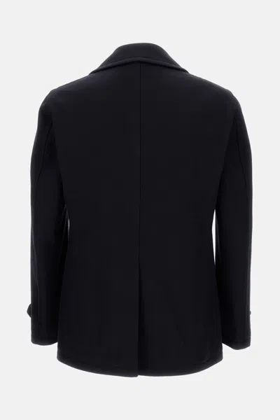 Tagliatore Black Double-breasted Coat With Wide Notched Revers In Black