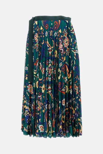 Sacai Floral Print Skirt In Green