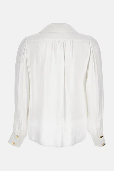 Elisabetta Franchi Pleated Shoulder Long Sleeve Shirt With Gold Hardware In White