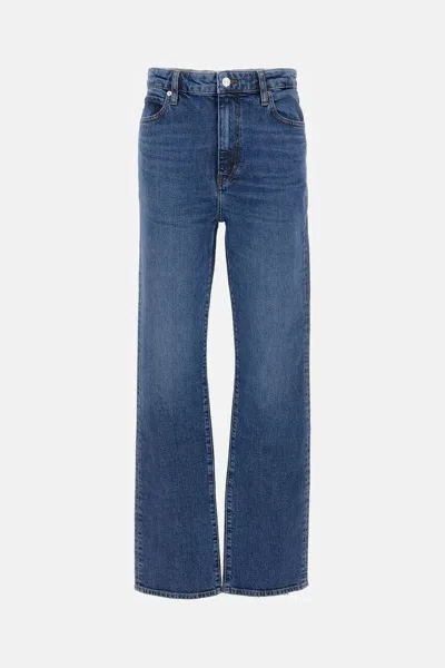 Frame Womens The Ruler Crop Five-pockets Straight-leg High-rise Stretch-denim Jeans Written In Blue