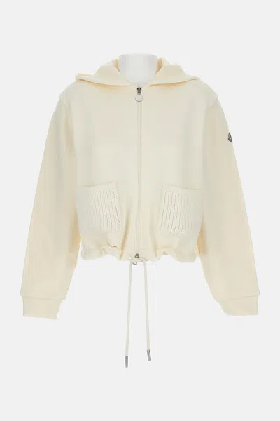 Moncler Ivory Zip-up Hoodie With Knit Details In White