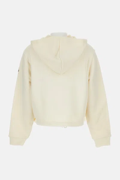 Moncler Ivory Zip-up Hoodie With Knit Details In White