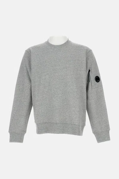 C.p. Company Gray Diagonal Raised Fleece Crewneck Lens Sweatshirt In Gray