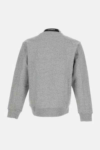 C.p. Company Gray Diagonal Raised Fleece Crewneck Lens Sweatshirt In Gray