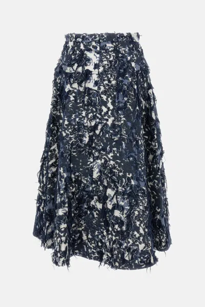 Erdem Textured Long Cotton Blend Skirt In Blue