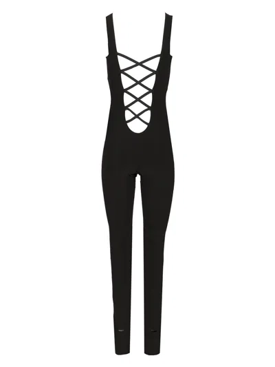 Norma Kamali Sleeveless X Catsuit W/ Footie Jewelry Black