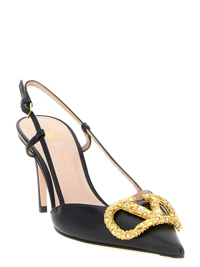 Valentino Vlogo Signature Slingback Pointed Toe Pumps In Black