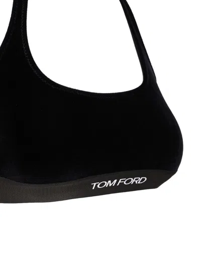 Tom Ford Stretch Lustrous Velour Signature Bralette Underwear Blue In Black