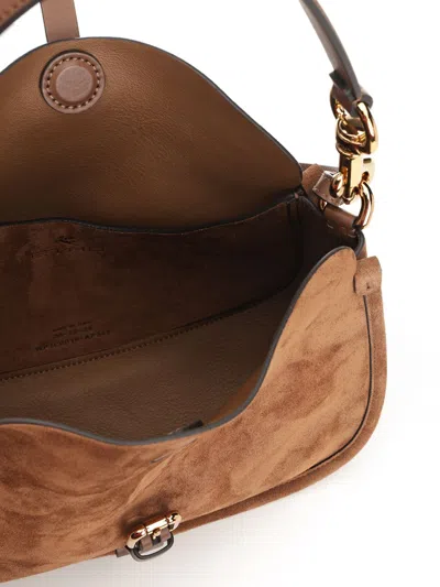 Etro Brown Textured Bag With Front Buckle Detail