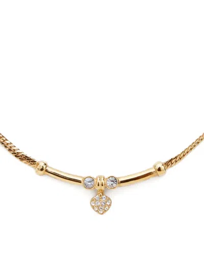 Pre-owned Dior 1980s Rhinestone Gold Necklace