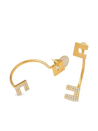 Elisabetta Franchi Crystal-embellished Jacket Earrings In Gold