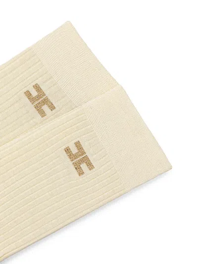 Elisabetta Franchi Ribbed Logo-detail Socks In Neutral