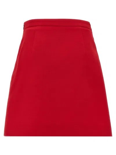 Valentino Crepe Couture Skirt With Heart Jewel Buttons In Red