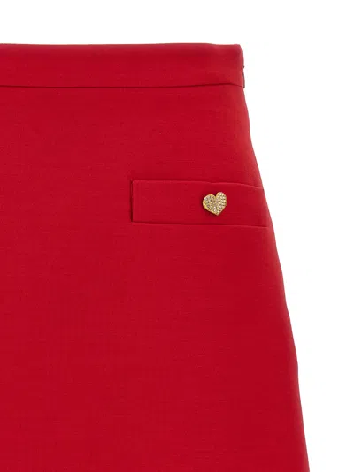 Valentino Crepe Couture Skirt With Heart Jewel Buttons In Red