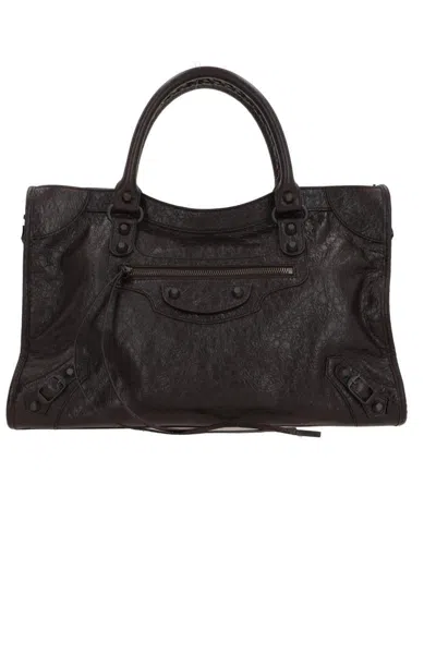 Balenciaga Le City Stud-embellished Leather Tote Bag In Brown