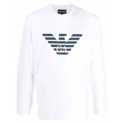 Emporio Armani Logo Print Long-sleeved Sweatshirt In White