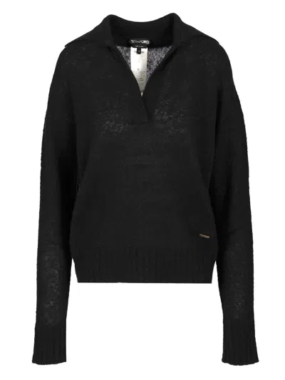 Tom Ford Wholegarment Cashmere Silk - 6gg Polo Knitwear Black In Black