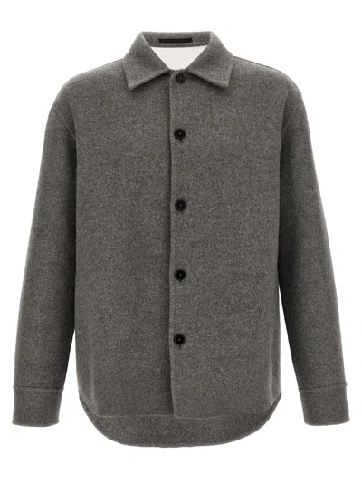 Jil Sander Wool Overshirt Casual Jackets And Parka Gray