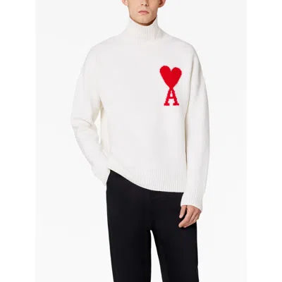 Ami Alexandre Mattiussi Ami Paris Turtleneck Sweater Ami De Coeur White Men In Animal Print