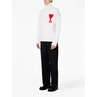 Ami Alexandre Mattiussi Ami Paris Turtleneck Sweater Ami De Coeur White Men In Animal Print