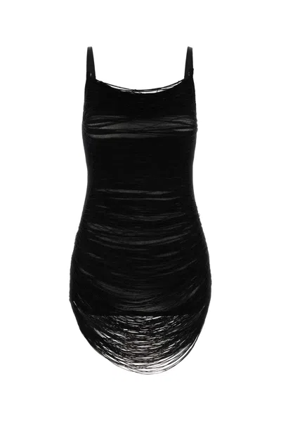Attico Asymmetric Hem Mini Dress With Charleston Effect In Black