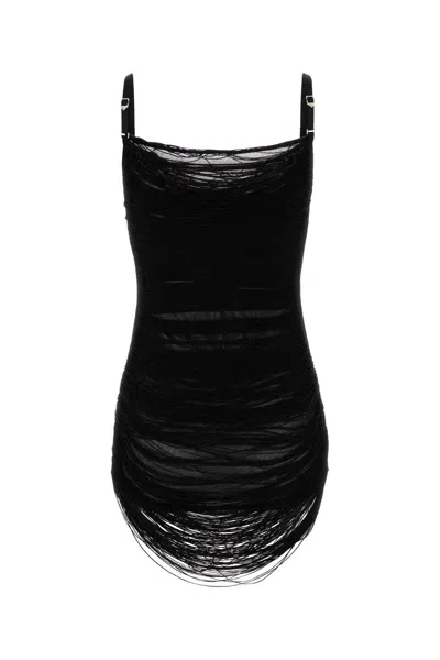 Attico Asymmetric Hem Mini Dress With Charleston Effect In Black