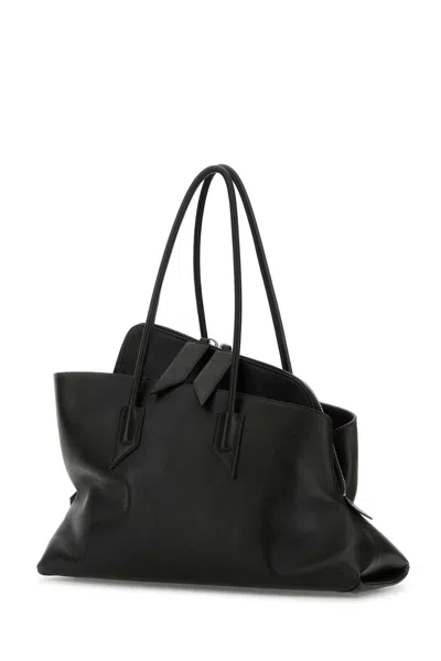 Attico Black Leather Medium La Passeggiata Shoulder Bag In Black