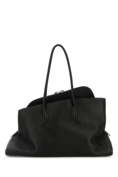 Attico Black Leather Medium La Passeggiata Shoulder Bag In Black