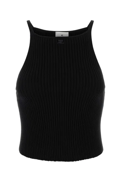 Courrèges Sleeveless Ribbed Cropped Knit Tank Top In Black