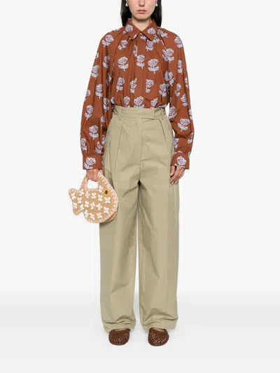 La Doublej Pleated Cotton Trousers