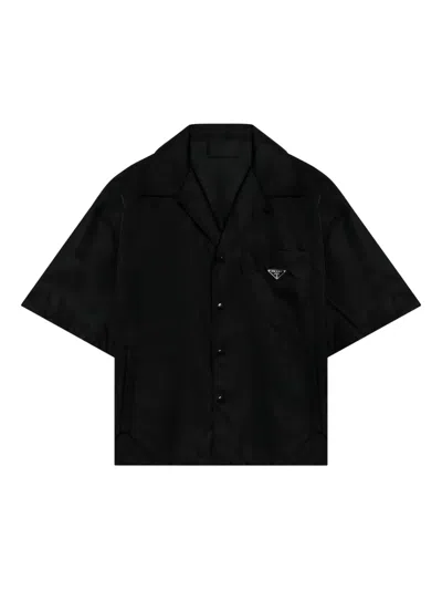 Prada Short Sleeve Collared Jacket Front Pocket In Blue