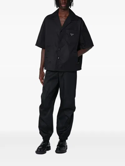 Prada Short Sleeve Collared Jacket Front Pocket In Blue