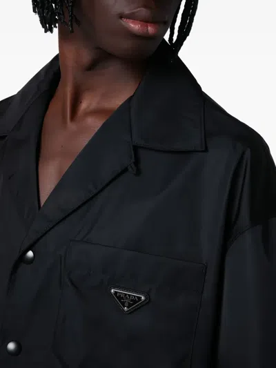 Prada Short Sleeve Collared Jacket Front Pocket In Blue