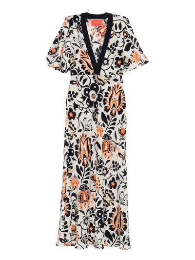 La Doublej Floral Puff-sleeve Dress In Multi