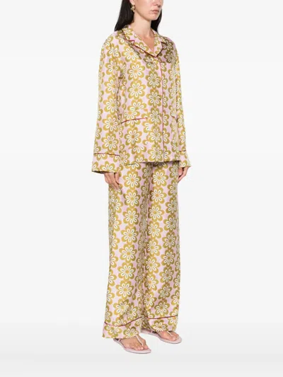 La Doublej Floral-print Piped-trim Shirt In Neutral