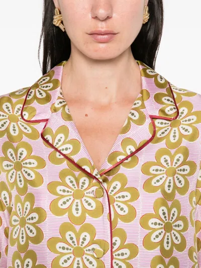 La Doublej Floral-print Piped-trim Shirt In Neutral