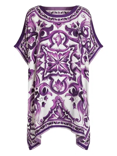 Dolce & Gabbana Kaftano In Twill Stampa Maiolica In Purple