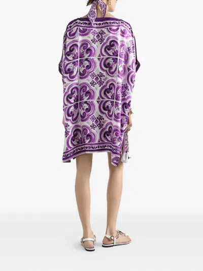 Dolce & Gabbana Kaftano In Twill Stampa Maiolica In Purple