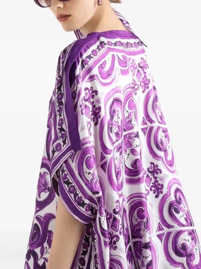 Dolce & Gabbana Kaftano In Twill Stampa Maiolica In Purple