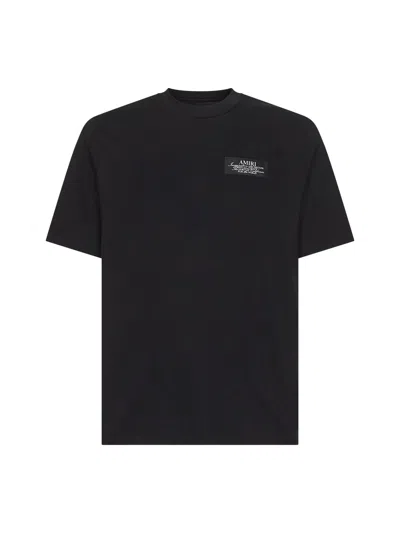 Amiri Black Crewneck T-shirt With Logo Patch On The Front And Maxi Logo Print On The Rear